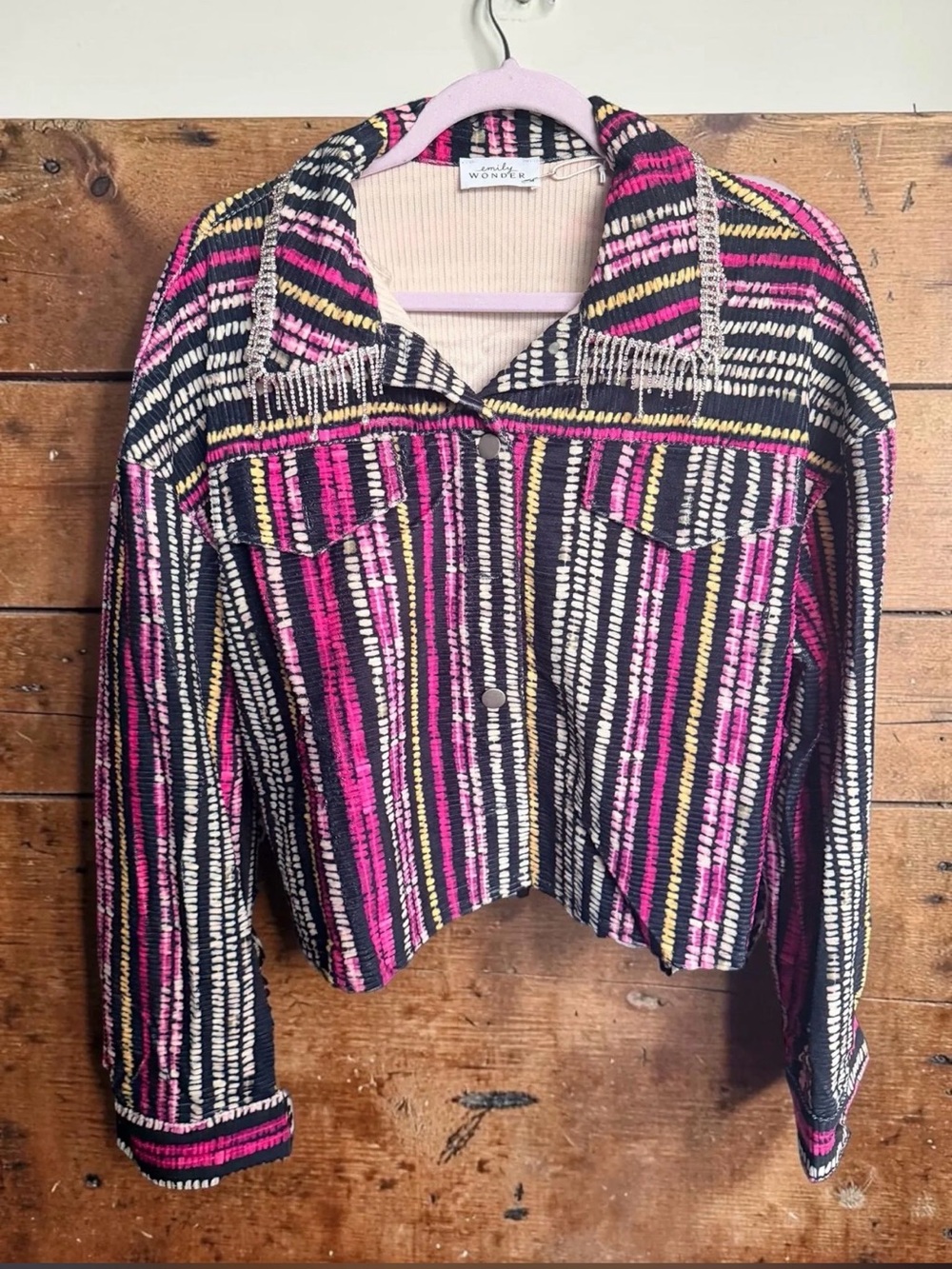 Emily Wonder Striped Cropped Jacket with Rhinestones